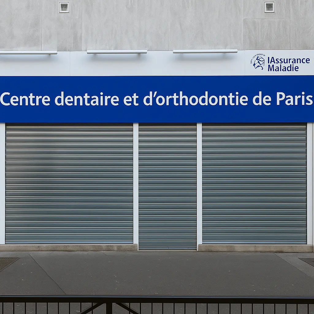 Rideaux métalliques motorisés installés sur la façade d’un centre médical